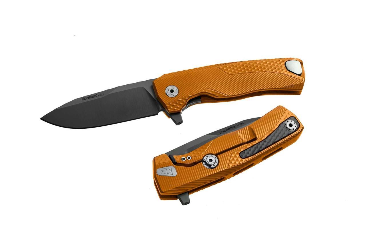 Lionsteel ROK Aluminum Orange handle black blade Çakı