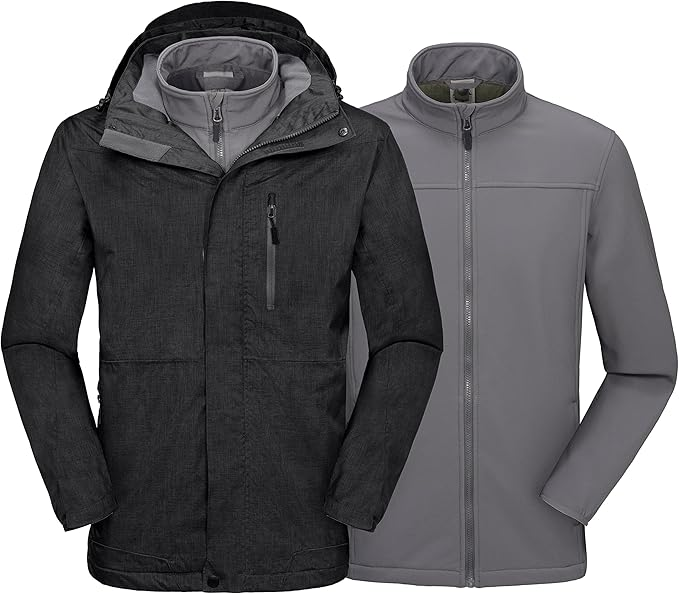 Mapamyumco 3in1 Su Geçirmez Erkek Outdoor Mont Yağmurluk Softshell Olarak Kullanılabilir Siyah