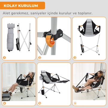 KingCamp Orchid Lux Ayak Dayamalı & Salıncaklı Hamak Kamp Sandalyesi Grey