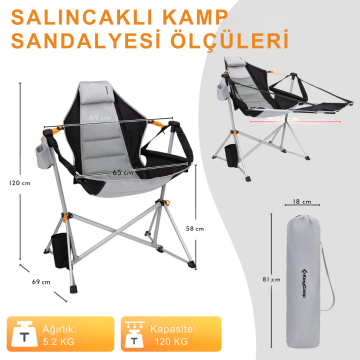 KingCamp Orchid Lux Ayak Dayamalı & Salıncaklı Hamak Kamp Sandalyesi Grey