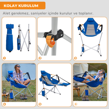 KingCamp Orchid Lux Ayak Dayamalı & Salıncaklı Hamak Kamp Sandalyesi Blue