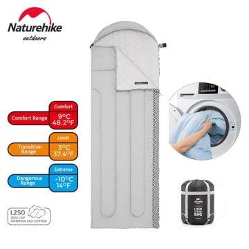 Naturehike L250 Zarf Tarzı Kapüşonlu Uyku Tulumu -10 C Gri NH21MSD07