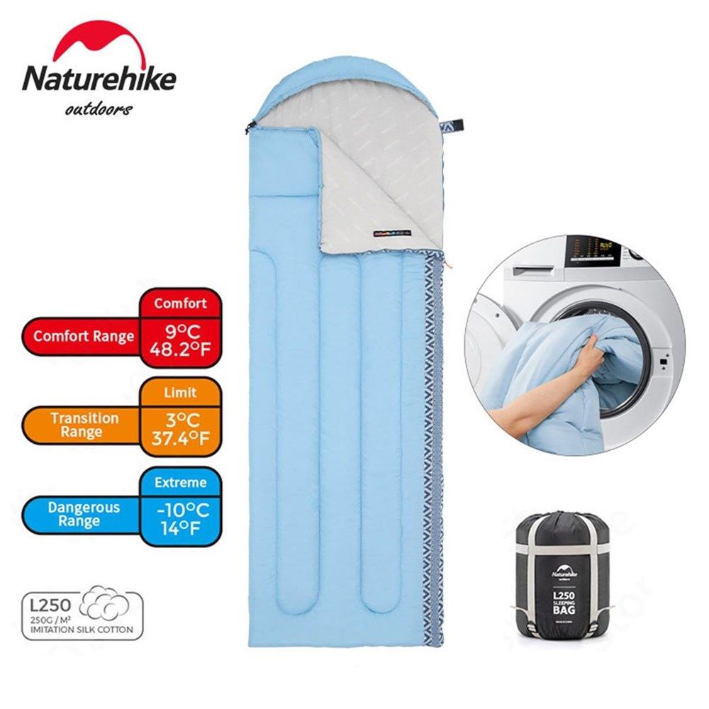 Naturehike L250 Zarf Tarzı Kapüşonlu Uyku Tulumu -10 C Mavi NH21MSD07