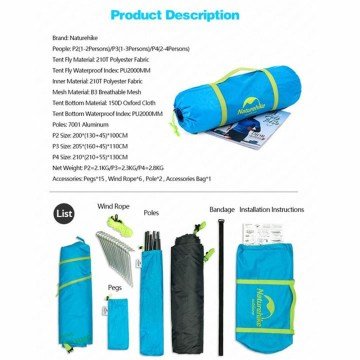 NatureHike Sky Lite P Series 2 Kişilik Kamp Çadırı (NH18Z022-P) Yeşil