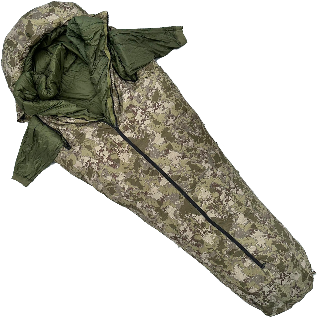 Bushlove Snag Military -44C 800 Fill Kamuflaj Kaz Tüyü Ultralight Giyilebilir Uyku Tulumu (Kolları Çıkabilir)